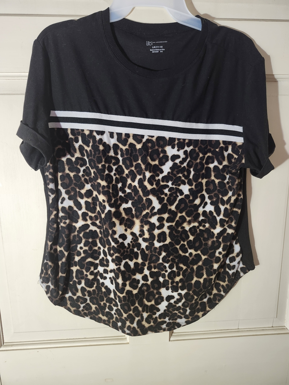 No Boundaries Black and Leopard Print Contrast Top